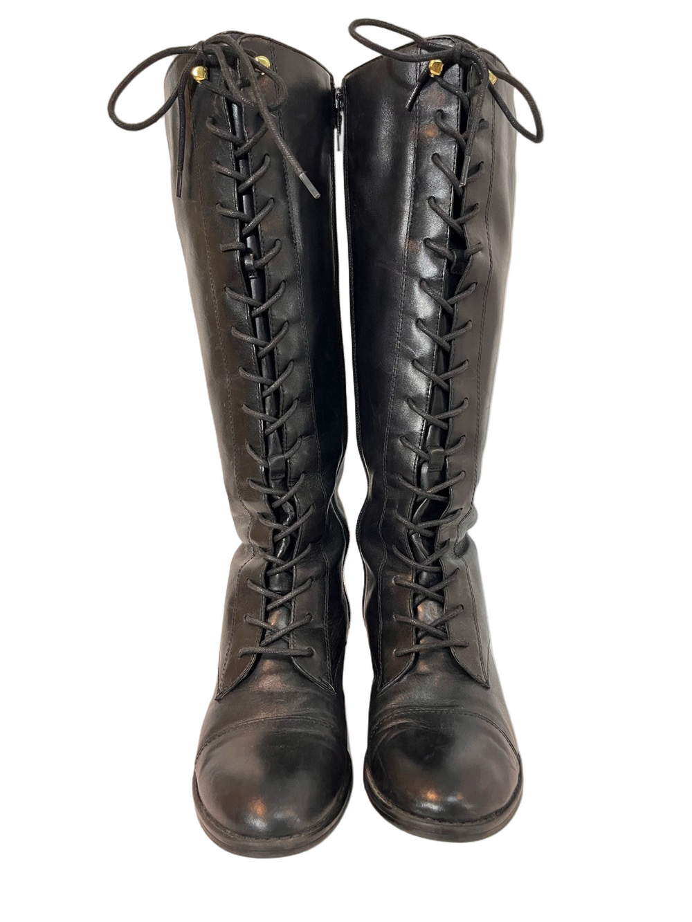 Lauren Ralph Lauren Martina Black Leather Lace Up Tall Riding Boots Size 7 Flaw